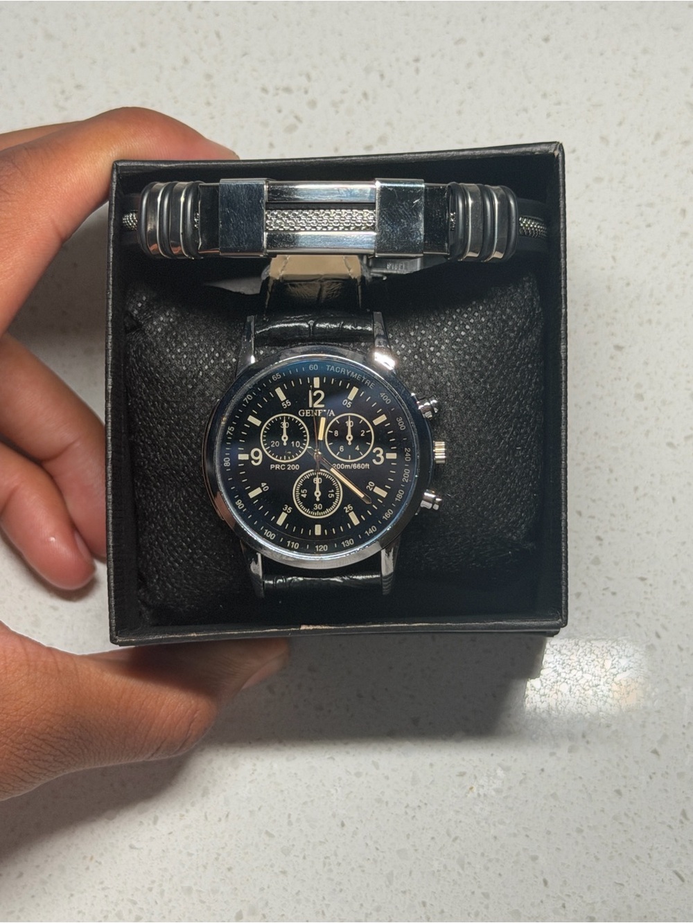 Geneva Black Dial Chronograph Watch with Silver Accents